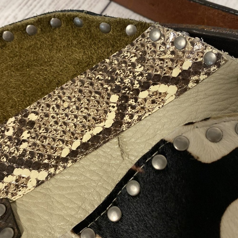 *Ransack Leather Upcycled Handmade Camo Snakeskin Crossbody Purse Saddle Bag - Picture 6 of 11